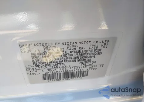 2024 Nissan Versa 1.6 Sr z USA, uszkodzony, nr VIN 3N1CN8FV9RL927775